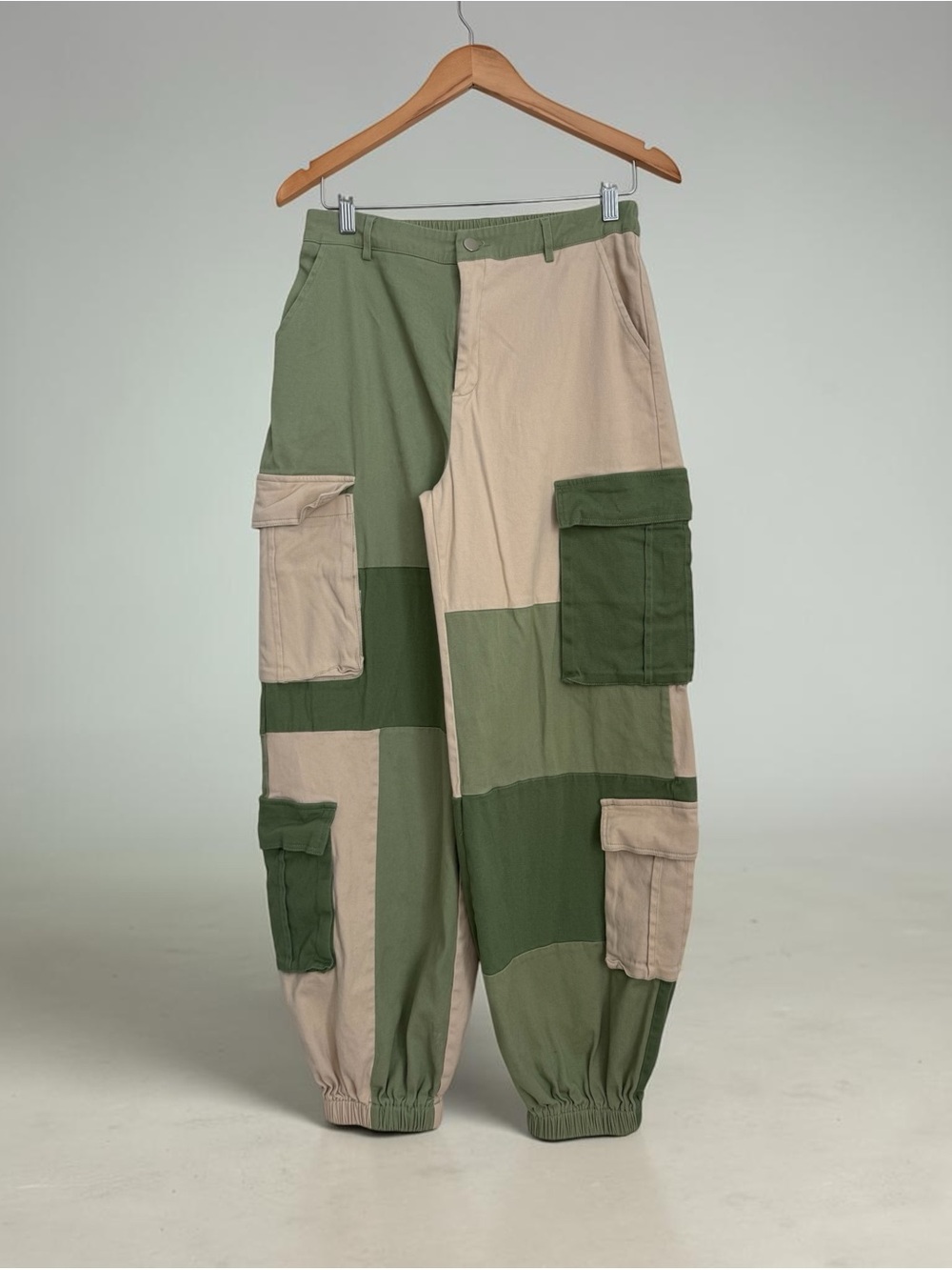 Hot & Delicious Olive & Beige Patchwork Cargo Pants